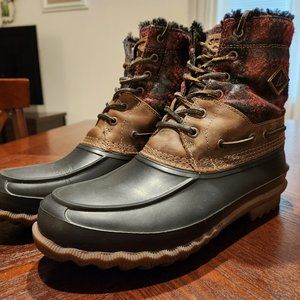 Sperry Decoy Shearling Duck Boots Navy/Plaid Size 9